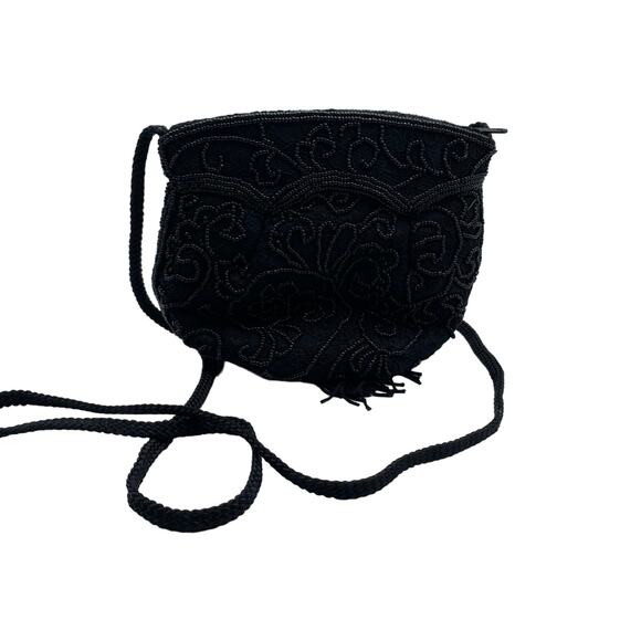 Vintage Beaded La Regale Purse Pouch with Tassel Black Prom Wedding Formal - Picture 1 of 11